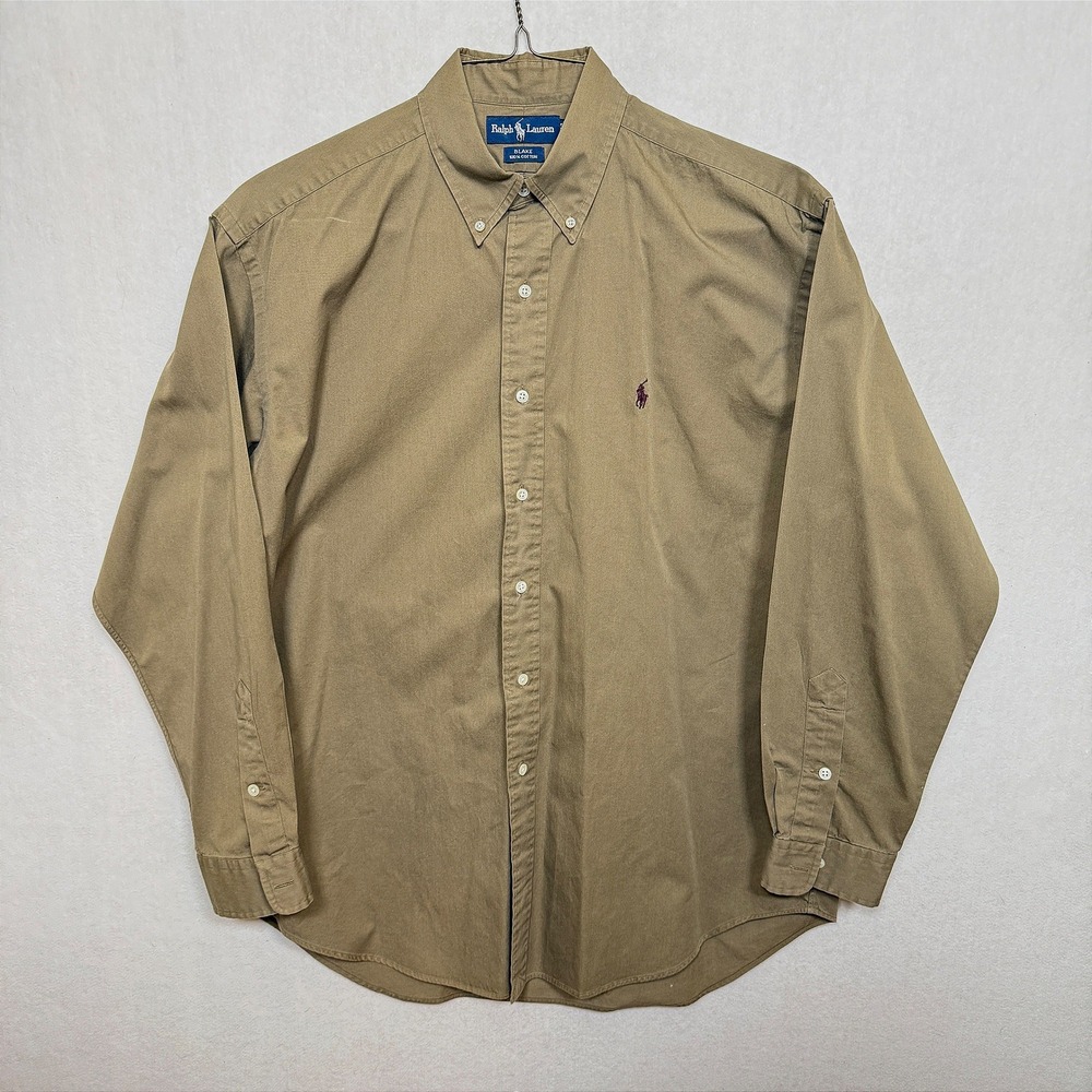 Ralph Lauren Blake Shirt Mens L Brown Cotton Long Sleeve Button Down Pony Logo